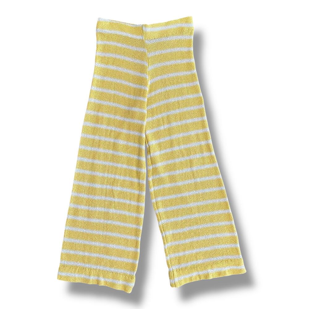 ZARA Knit Wide Leg Pants M Yellow White Striped Cropped Lounge Sweater Knit Boho